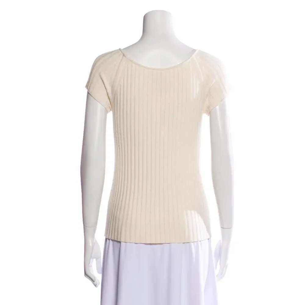Valentino Ivory Scoop Neck Short Sleeve T-Shirt Sweater - Picture 4 of 6